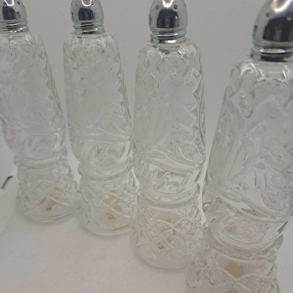 BEAUTIFUL Made in Germany Crystal 7" Tall 4 Salt & Pepper Shakers Etched Rose - Picture 9 of 9